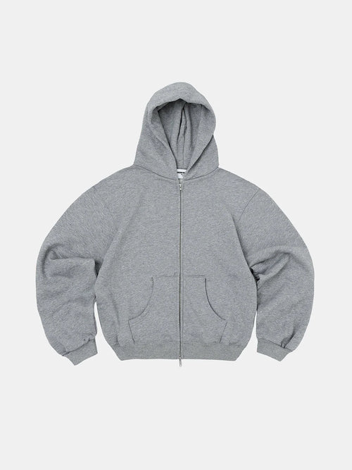 480 GSM FLEECE CROPPED FIT 'FLOWER GRAY' ZIP-UP HOODIE