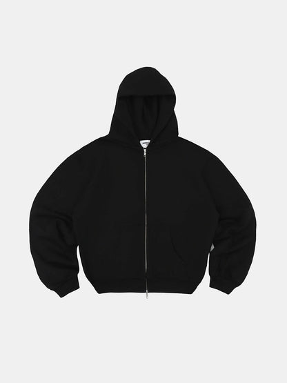 480 GSM FLEECE CROPPED FIT 'BLACK' ZIP-UP HOODIE