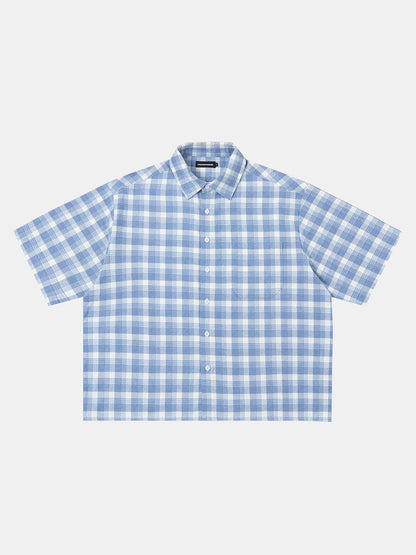 BOXY CROPPED FIT PLAID FLANNEL SHIRT