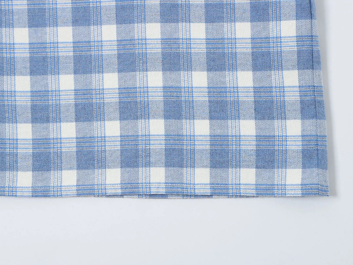 BOXY CROPPED FIT PLAID FLANNEL SHIRT