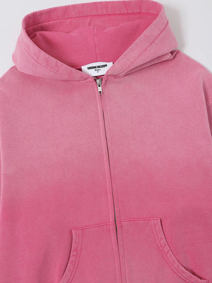 480 GSM BOXY CROPPED FIT 'WASHED PINK' ZIP-UP HOODIE