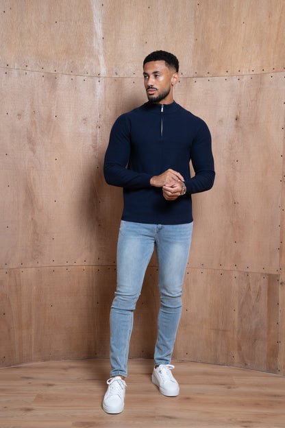 Capo Egyptian Cotton 1/4 Zip Top - Navy