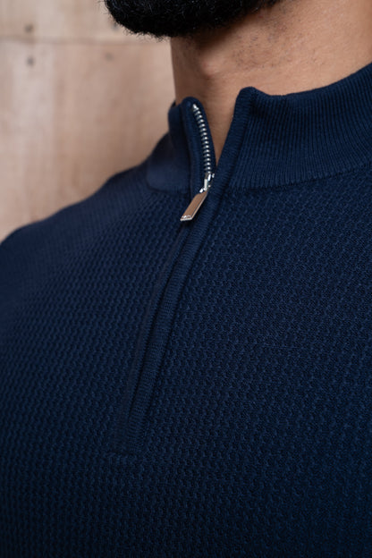 Capo TWIST Cotton 1/4 Zip Jumper - Navy