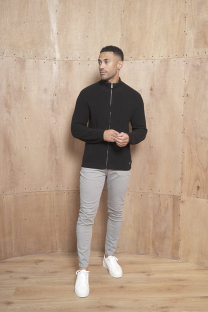 Capo Ribbed Full Zip Jumper - Black