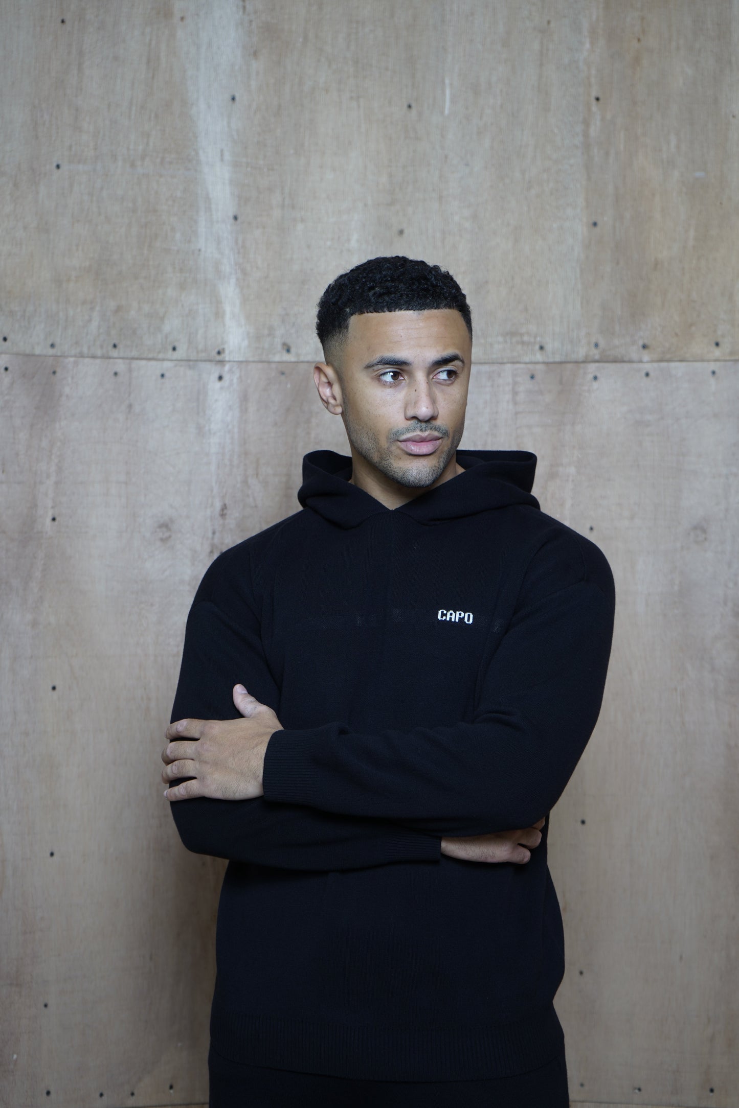 Capo Knitted Branded Hoodie - Black