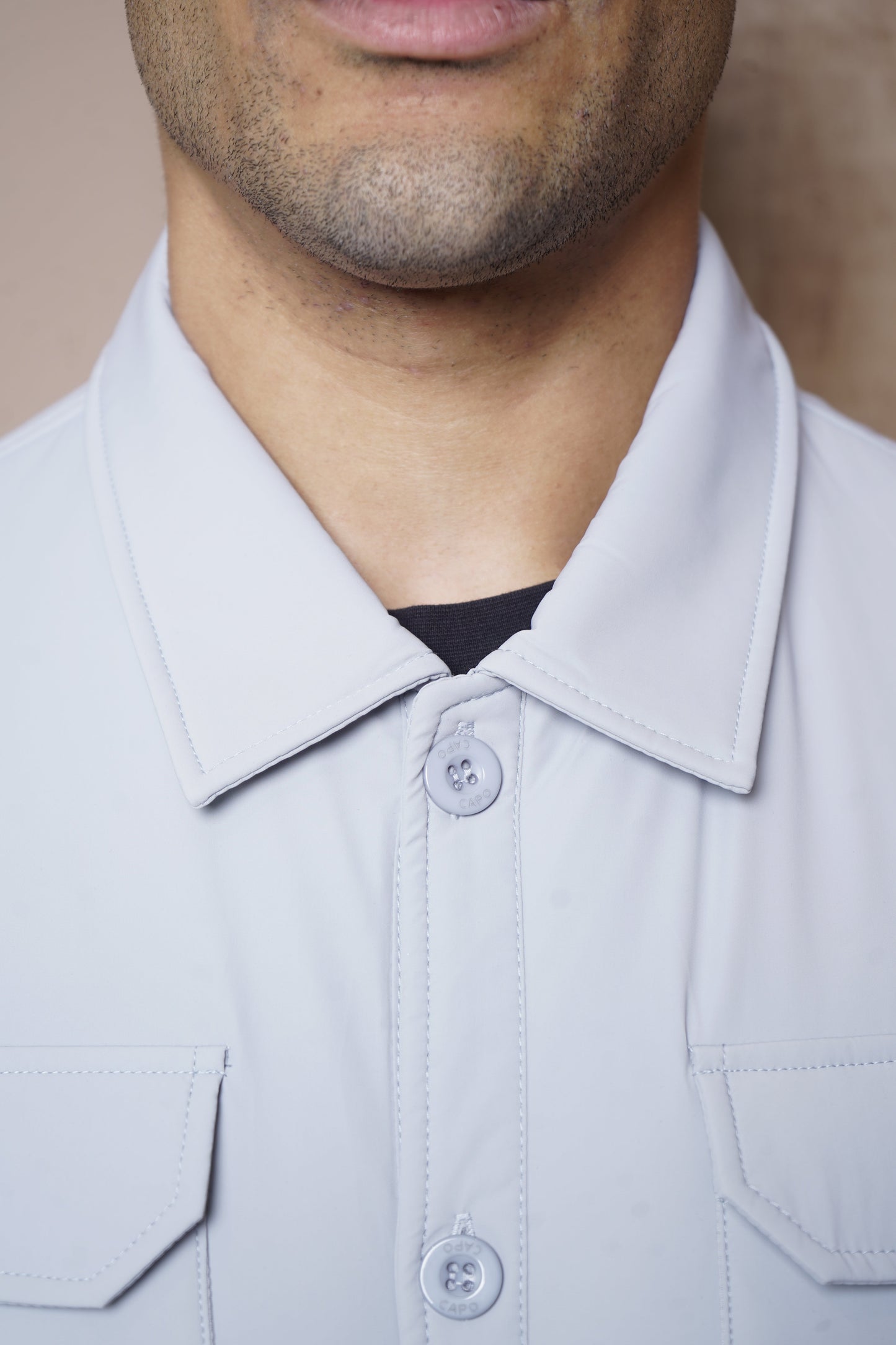 Capo Quilted Overshirt Jacket - Light Grey