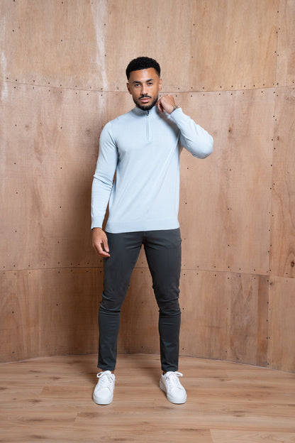 Capo Egyptian Cotton 1/4 Zip Top - Sky Blue