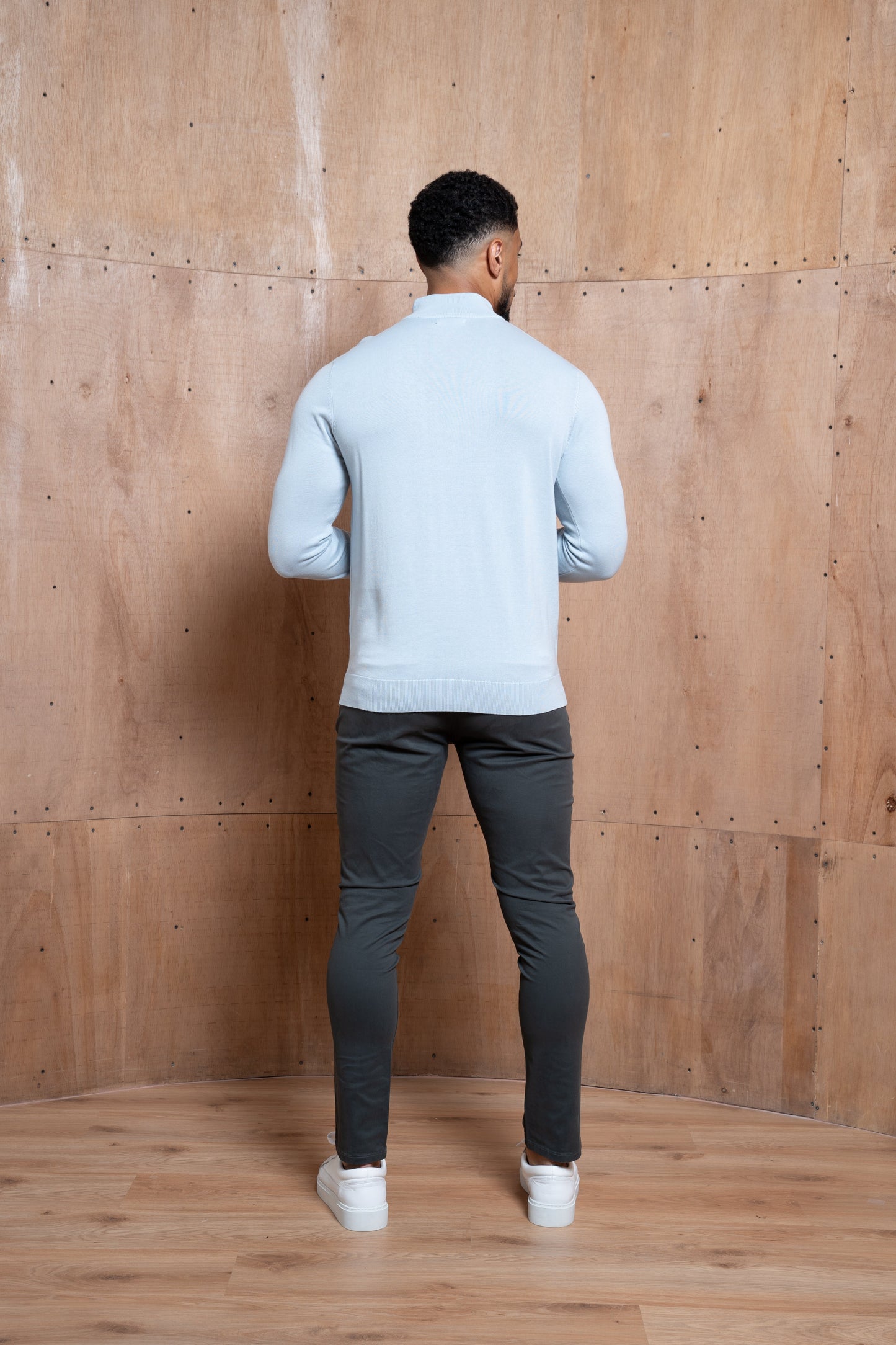 Capo Egyptian Cotton 1/4 Zip Top - Sky Blue