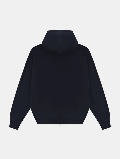 360 GSM CROPPED FIT 'NAVY BLUE' ZIP-UP HOODIE
