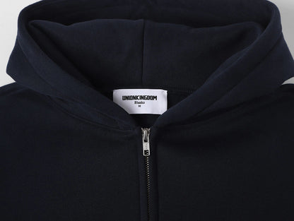 360 GSM CROPPED FIT 'NAVY BLUE' ZIP-UP HOODIE