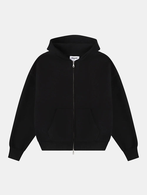 630 GSM BOXY CROPPED FIT 'BLACK' ZIP-UP HOODIE