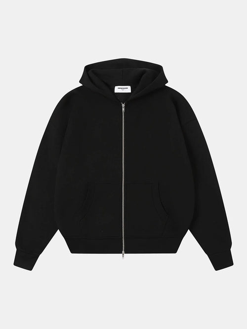 520 GSM BOXY CROPPED FIT 'BLACK' ZIP-UP HOODIE