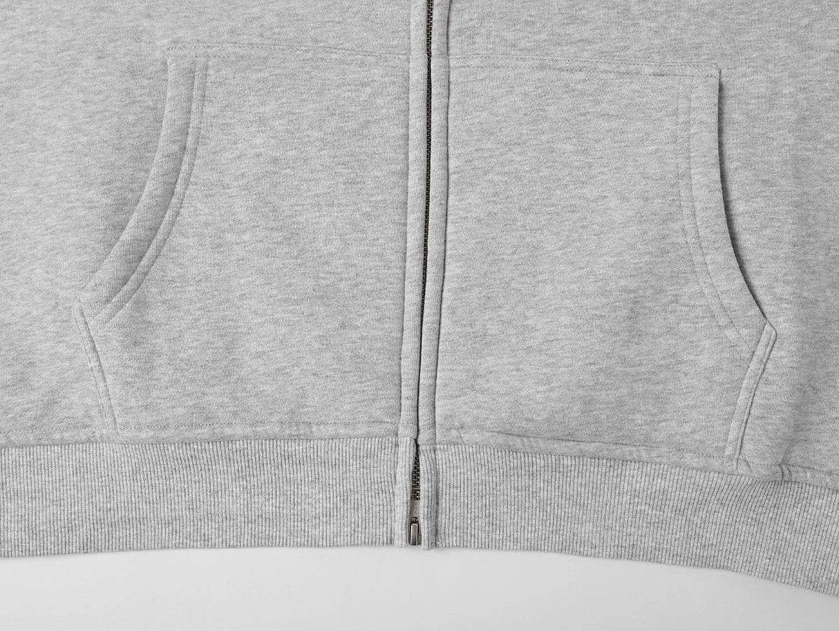 360 GSM CROPPED FIT 'FLOWER GRAY' ZIP-UP HOODIE