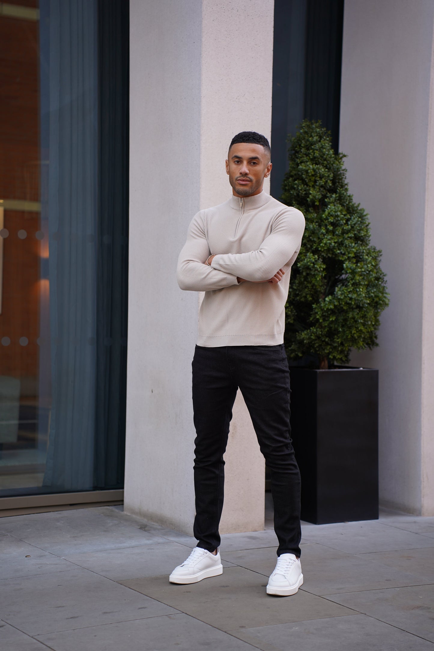 Capo TWIST Cotton 1/4 Zip Jumper - Stone
