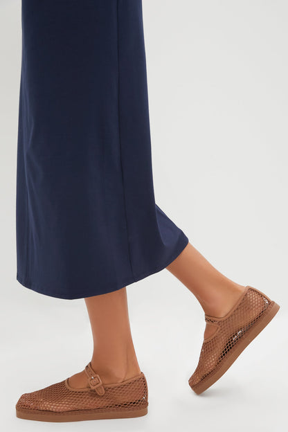 Brown Netted Mesh Rita Mary Janes