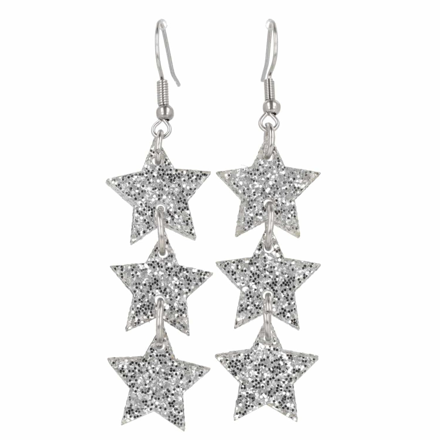 Silver Glitter Star Trio Earrings