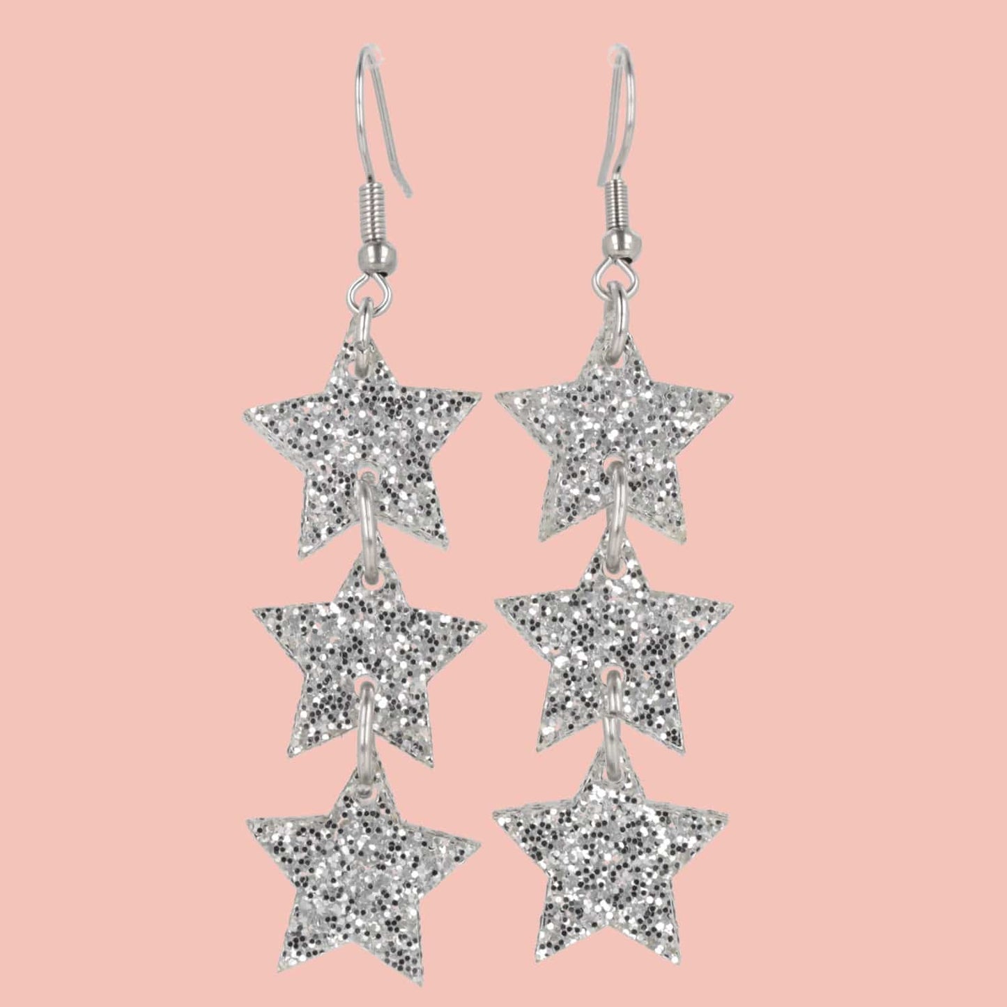 Silver Glitter Star Trio Earrings