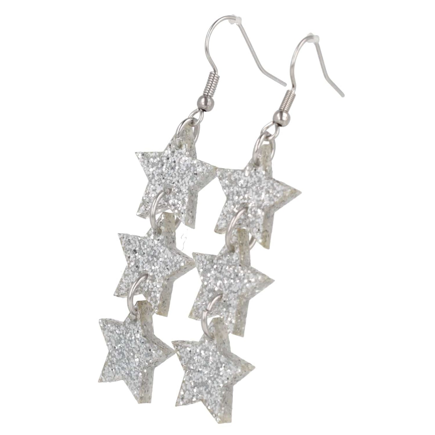 Silver Glitter Star Trio Earrings