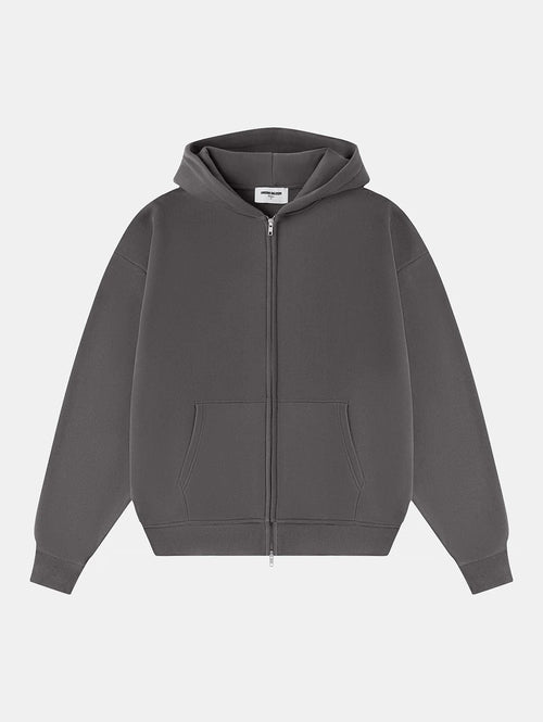 360 GSM CROPPED FIT 'FOG GRAY' ZIP-UP HOODIE