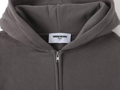 360 GSM CROPPED FIT 'FOG GRAY' ZIP-UP HOODIE